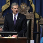MASS. GOV. Charlie Baker introduced a $44.6 billion state budget proposal Wednesday. / AP FILE PHOTO/STEVEN SENNE