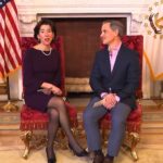 GOV. GINA M. RAIMONDO and her husband, Andy Moffit, released a prerecorded address on Easter Sunday that took the place of her daily coronavirus briefing. / COURTESY CAPITAL TV