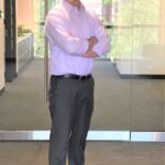 STEPHEN A. DUVEL in Gilbane’s Providence office during the pandemic. / COURTESY GILBANE BUILDING CO.
