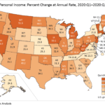ANNUALIZED PERSONAL INCOME in Rhode Island increased 62.5% from the first quarter to the second quarter, bolstered by unemployment boosts and individual payments from the federal CARES Act. / COURTESY U.S. BUREAU OF ECONOMIC ANALYSIS