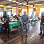 IN CONTROL: From left, Jennifer Lyons, operations; John Caito III, founder and president; and Layne Mayer, director of growth, at Amerisewn in Cranston. /  PBN PHOTO/TRACY JENKINS