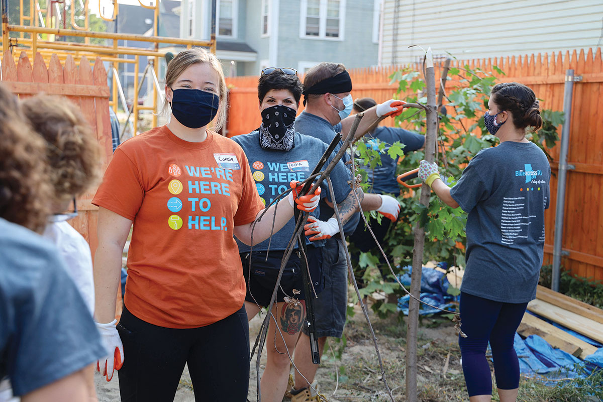 HOME SWEET HOME: During the company’s ninth annual Blue Across Rhode Island Day, Blue Cross & Blue Shield of Rhode Island associates spend the day building a house with Habitat for Humanity of Greater Providence. / COURTESY BLUE CROSS & BLUE SHIELD OF RHODE ISLAND