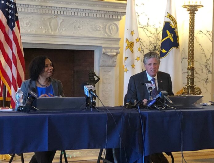 GOV. DANIEL J. MCKEE, right, and Lt. Gov. Sabina A. Matos announced Tuesday a new vaccine incentive program that will provide $750,000 in grants to nonprofits based on new vaccines that are administered in the state. / PBN FILE PHOTO/CASSIUS SHUMAN