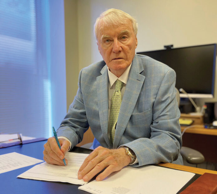 ALWAYS TEACHING: Although John J. “Jack” Partridge, one of the founding partners of Partridge Snow & Hahn LLP in Providence, has stepped down from the law firm, he continues to mentor new lawyers entering their respective practices. / COURTESY PARTRIDGE SNOW & HAHN LLP