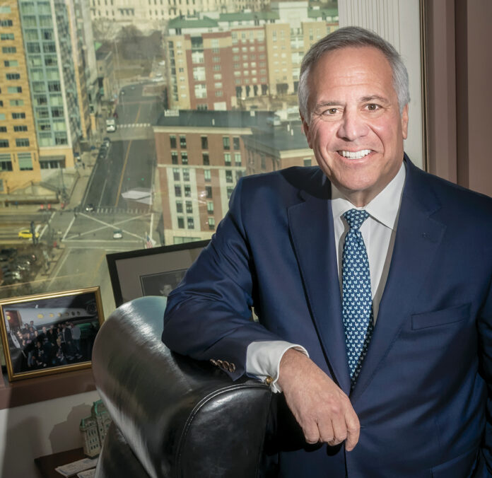 PROTECTING EMPLOYEES: Thanks to COVID-19 protocols such as testing, face mask requirements and keeping a 6-foot distance, Joseph R. Paolino Jr., managing partner of Paolino Properties LP in Providence, was able to keep his real estate investment and management company open throughout the pandemic and didn’t lay off any employees. / COURTESY PAOLINO PROPERTIES LP