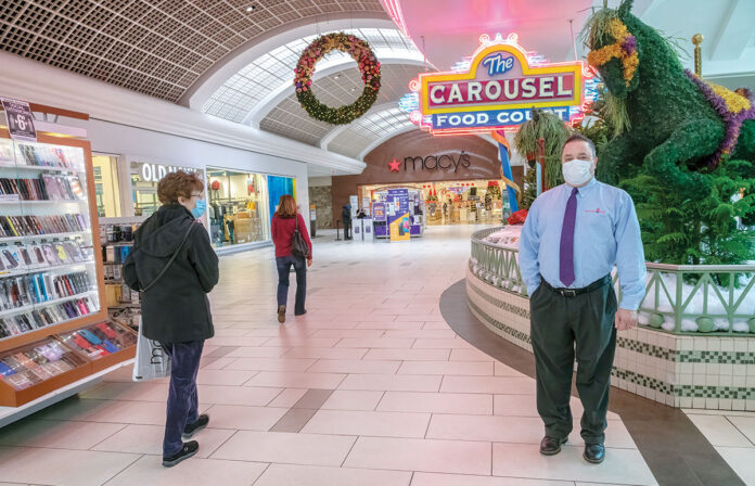 DOMENIC SCHIAVONE, RIGHT, Warwick Mall general manager, says more shoppers have hit the stores earlier in the holiday shopping season this year because of question marks surrounding the supply chain and the new variant of COVID-19. / PBN FILE PHOTO/MICHAEL SALERNO