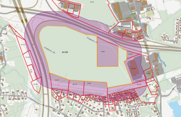 THE I-295 COMMERCE CENTER is a $75 million retail warehouse project planned between the existing Home Depot and BJ’s Wholesale Club off of Stonehill Drive. The facility would span 555,980 square feet and would be 50 feet tall, built on a 44-acre property, according to the developer, the Missouri-based NorthPoint Development. / COURTESY JOHNSTON PLANNING BOARD