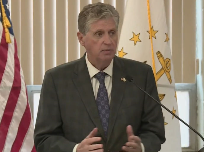 RHODE ISLAND GOV. DANIEL J. MCKEE holds his first COVID-19 briefing of 2022 on Wednesday, announcing that he's sending 60 members of the R.I. National Guard to assist Butler Hospital amid staffing shortages. / COURTESY WPRI