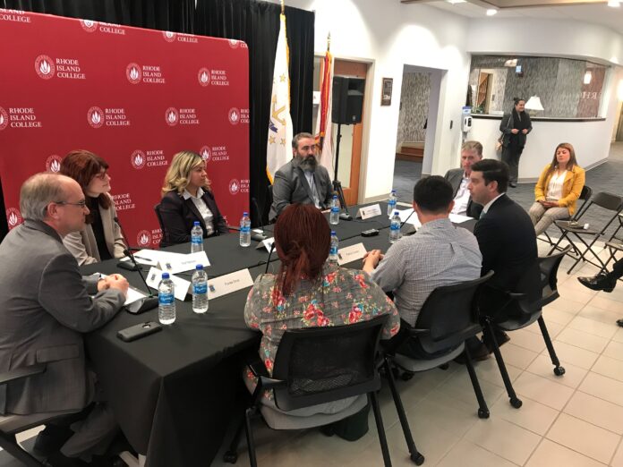A ROUNDTABLE DISCUSSION was held Thursday at the Rhode Island College Workforce Development Hub in Central Falls to talk about Gov. Daniel J. McKee's proposed 'higher ed academy.' / PBN PHOTO/JAMES BESSETTE