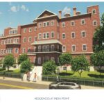 THE FORMER TOCKWOTTON HOME in the Fox Point neighborhood of Providence at 180 George M. Cohan Blvd., as shown in the above rendering, will be redeveloped into a 71-unit apartment building as part of a proposal submitted to the Providence Zoning Board of Review. / RENDERING COURTESY PROVIDENCE ZONING BOARD OF REVIEW