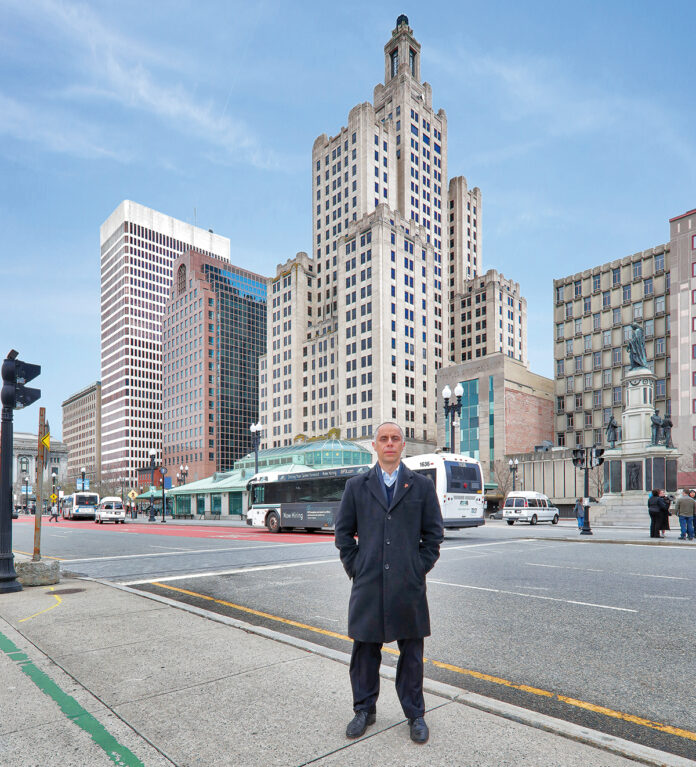 LASTING MARK? Providence Mayor Jorge O. Elorza, who cannot run in November for another term, is hopeful a renovated Industrial Trust Co. Building will add to the vibrancy of Kennedy Plaza, which the city is eying for a $140 million overhaul. / PBN PHOTO/PAMELA BHATIA