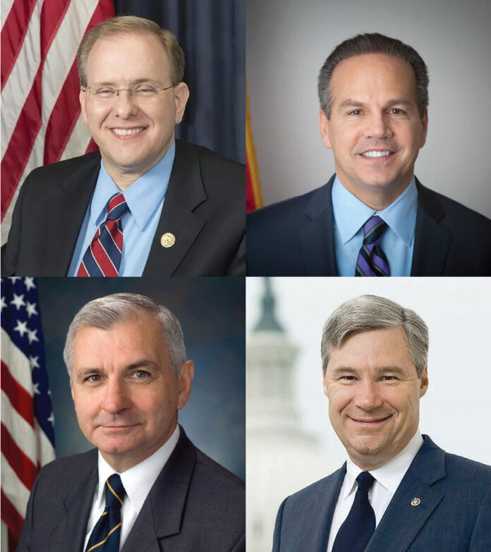FROM CAPITOL HILL: The Greater Providence Chamber of Commerce will hold its 2022 Congressional Breakfast on June 13 at the Crowne Plaza Providence-Warwick in Warwick, featuring, pictured clockwise from top left, Reps. James R. Langevin, D-R.I., and David N. Cicilline, D-R.I., and Sens. Sheldon Whitehouse, D-R.I., and Jack Reed, D-R.I.  COURTESY JAMES R. LANGEVIN, DAVID N. CICILLINE, SHELDON WHITEHOUSE AND JACK REED