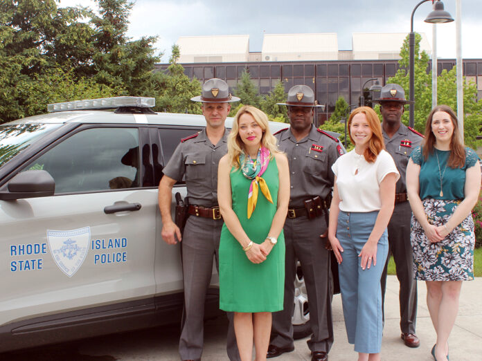 PROTECTING CHILDREN: AAA Northeast recently donated $5,000 to the R.I. State Police’s Community, Equity and Inclusion Unit to purchase child vehicle seats and perform outreach in underserved communities. Pictured back row from left, R.I. State Police Trooper Roupen Bastijian, Sgt. Wesley Pennington and Capt. Kenneth Jones. Pictured front row from left, AAA Senior Traffic Safety Manager Diana Gugliotta and public affairs specialists Cassidy Duble O’Connor and Joanna Frageorgia. COURTESY AAA NORTHEAST 