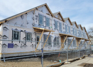 IN THE WORKS: Pictured are ­ affordable housing units under ­construction on Bowdoin  Street in Providence. COURTESY ONE  NEIGHBORHOOD  BUILDERS