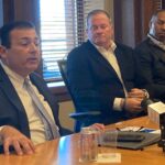 HOUSE SPEAKER K. Joseph Shekarchi, left, speaks on Wednesday at the Rhode Island Foundation about ways to boost the state's biotech and life sciences sector. Seated next to Shekarchi are, from left, Bob Coughlin and Travis McCready of JLL, Inc. PBN PHOTO/CHRIS ALLEN