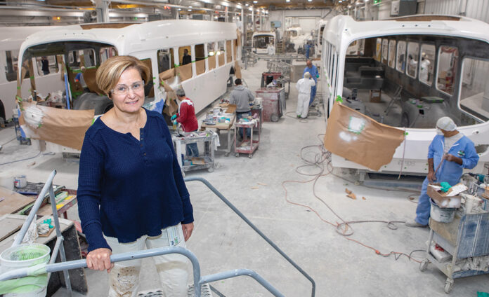SAFETY FIRST: Laurie Haruben, foreground, TPI Composites Inc.’s plant manager, and her team have implemented several initiatives at the Warren facility to maintain and improve workplace safety.  PBN PHOTO/TRACY JENKINS
