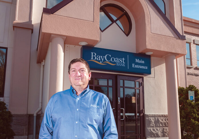 TAKING THE LEAD: Swansea-based BayCoast Bank is one of the few banks that has offered financial services to cannabis-related businesses in Massachusetts, and BayCoast Senior Vice President and Chief Financial Risk Officer Gary J. Vierra says the bank is doing the same in Rhode Island as retail cannabis sales ramp up. PBN PHOTO/MICHAEL SALERNO