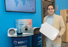 COOLING COMFORT: Bedjet LLC founder and CEO Mark Aramli developed a climate comfort sleep system to help keep him cool at night, then found success with a Kickstarter fundraising campaign and headquartered the business in Newport in 2014 to produce and sell the device. PBN PHOTO/DAVID HANSEN