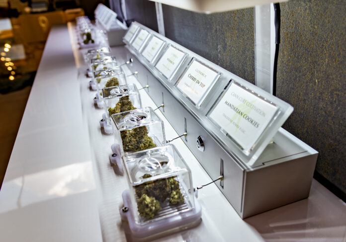 CANNABIS PRODUCTS are on display at Mother Earth Wellness Center in Pawtucket, one of the Rhode Island locations that started selling recreational marijuana on Dec. 1. PBN FILE PHOTO/MICHAEL SALERNO