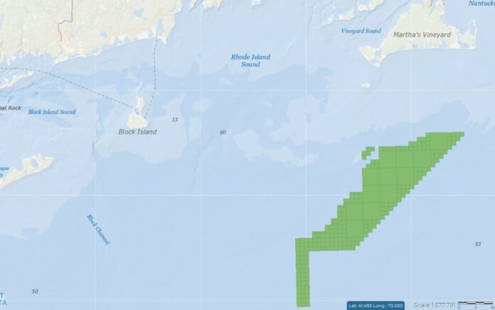 THE 844-MEGAWATT Revolution Wind 2 has been proposed for the area in green off the southern New England coast. NORTHEAST OCEAN DATA
