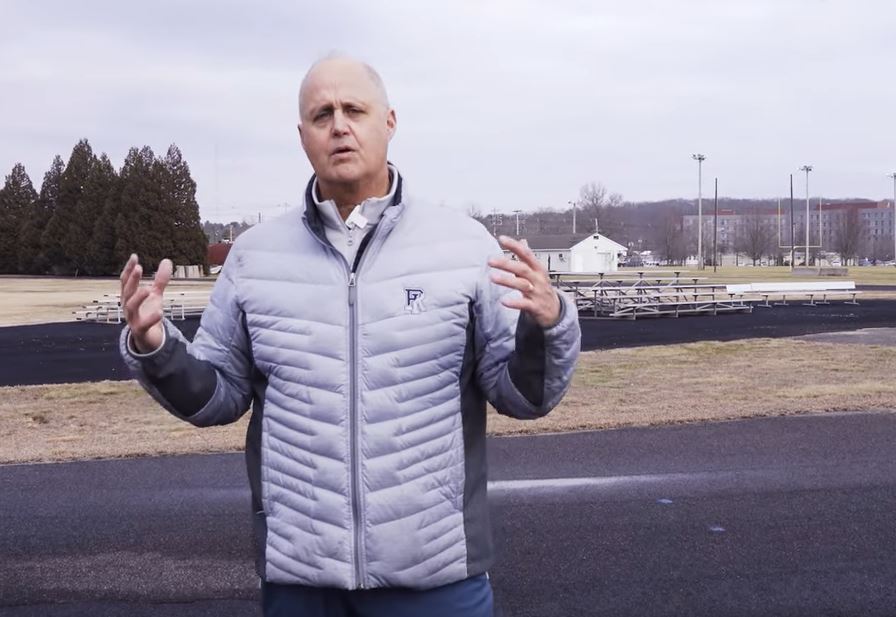 THORR BJORN, University of Rhode Island's director of athletics, shows in a YouTube video the aging outdoor track on the campus. / SCREENSHOT VIA YOUTUBE