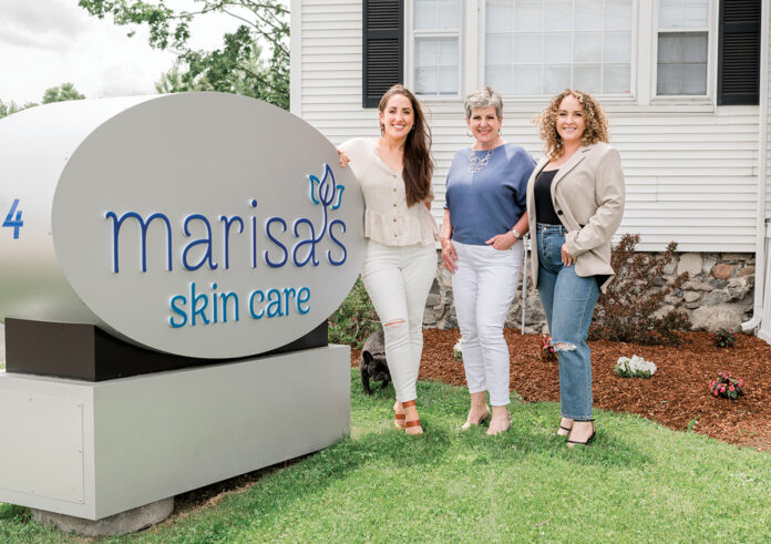 SOURCES OF COMFORT: Marisa Head, center, has built her North Attleborough business Marisa’s Skin Care LLC in nine years with the help of her two daughters, Stephanie Howard, left, and Rachel Howard.  COURTESY JESSIE WYMAN PHOTOGRAPHY